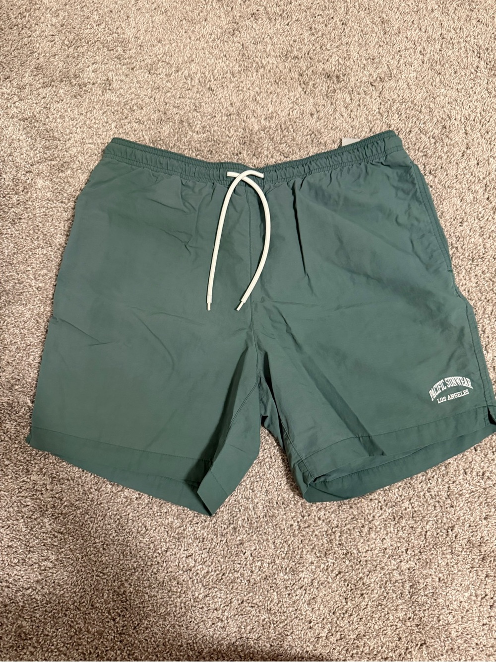 Pacific Sunwear Dark Green Athletic Swim Shorts with White Drawstring